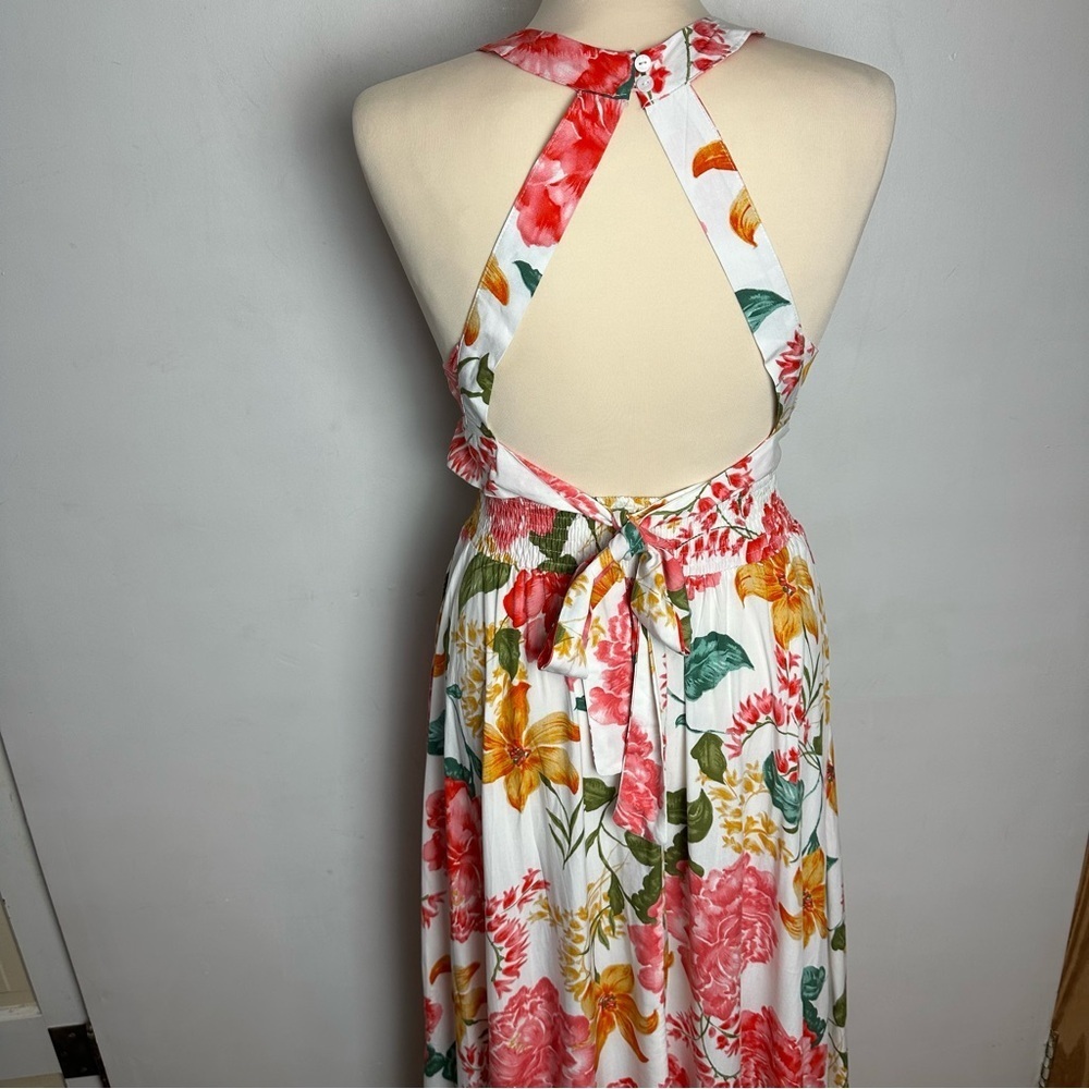 Abel The Label Floral Maxi Dress Women's Size Small Halter Pink Anthropologie - Picture 4 of 11